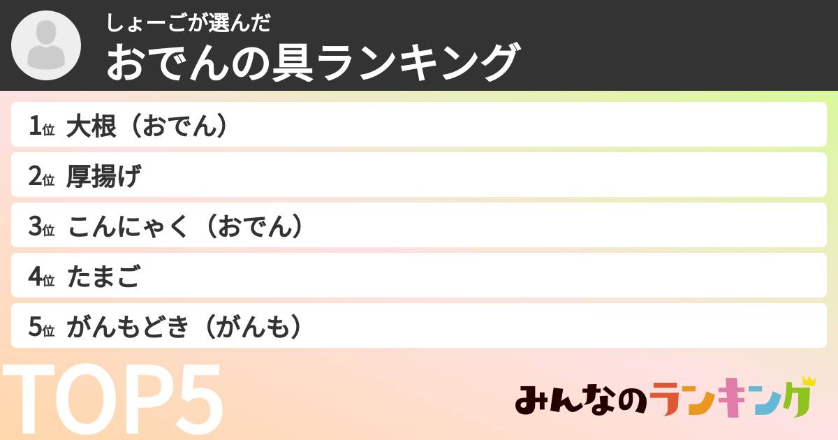 しょーごさんの「おでんの具ランキング」