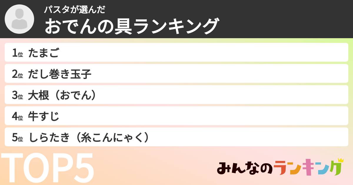 パスタさんの「おでんの具ランキング」
