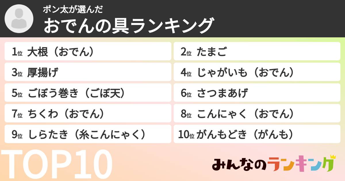 ポン太さんの「おでんの具ランキング」