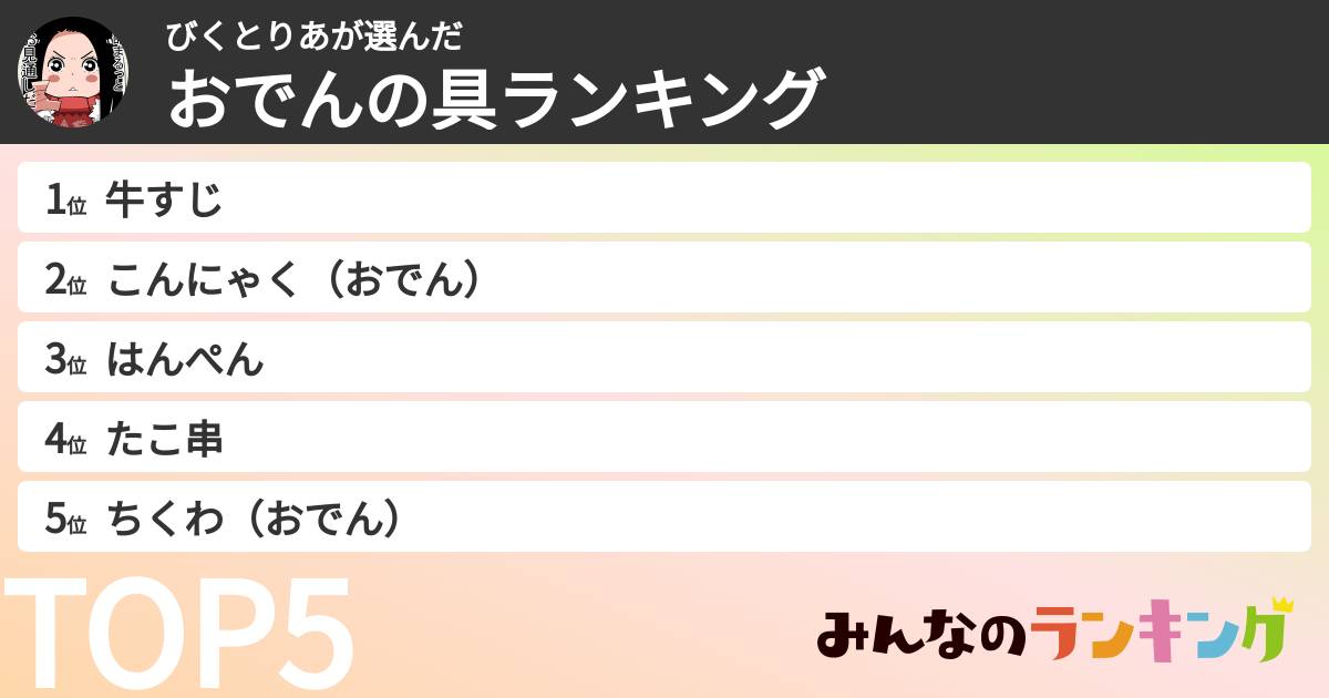 びくとりあさんの「おでんの具ランキング」