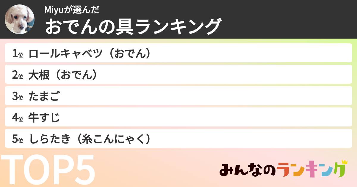 Miyuさんの「おでんの具ランキング」