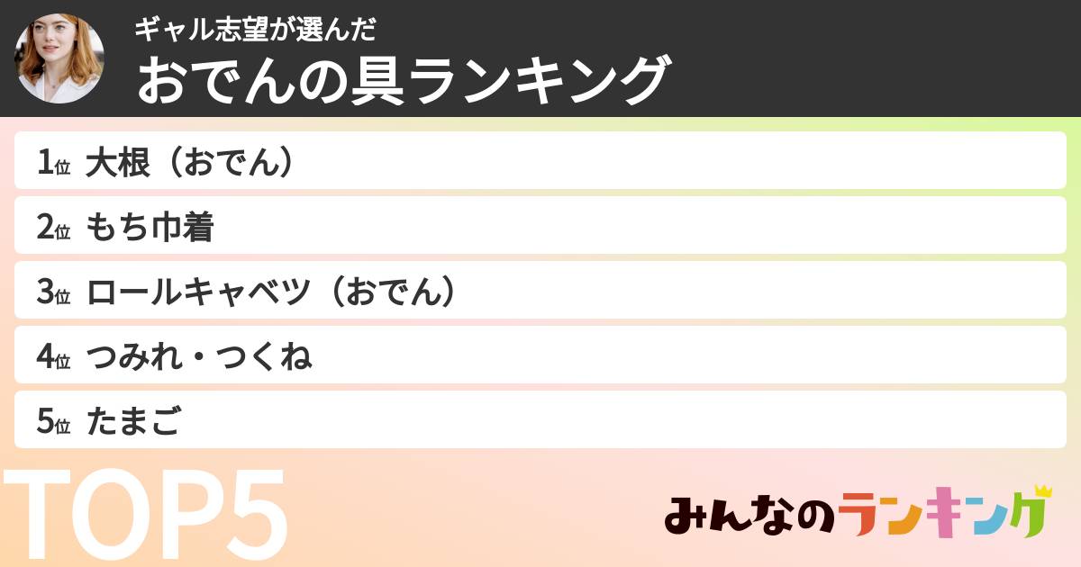 ギャル志望さんの「おでんの具ランキング」