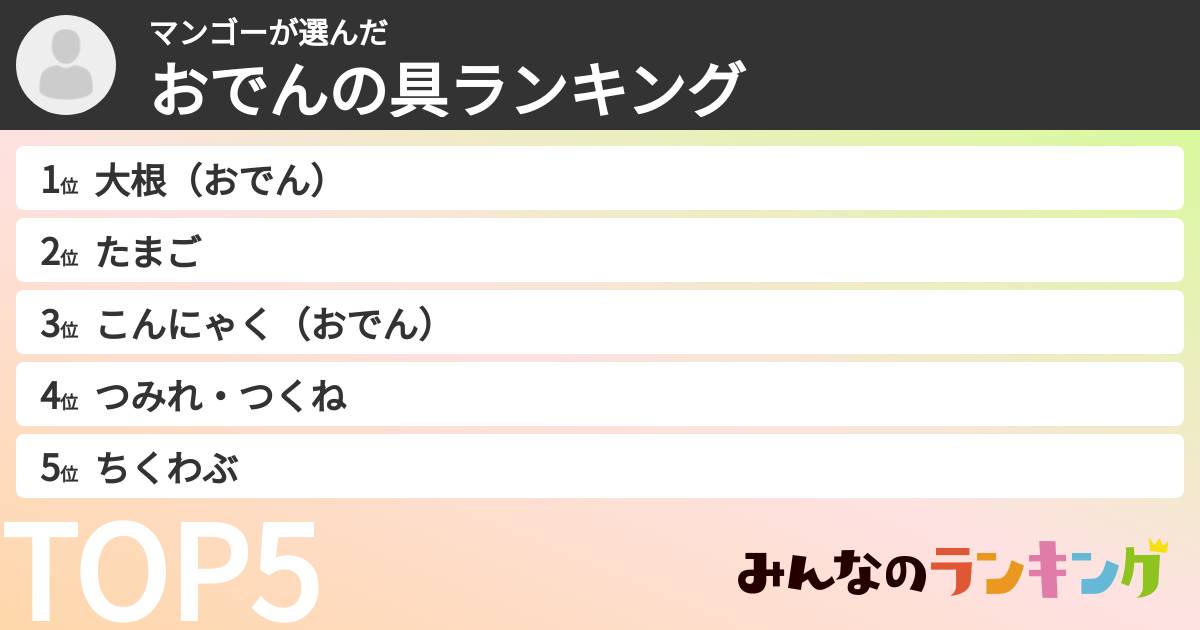 マンゴーさんの「おでんの具ランキング」