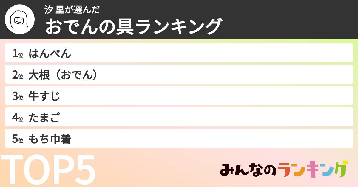 汐 里さんの「おでんの具ランキング」