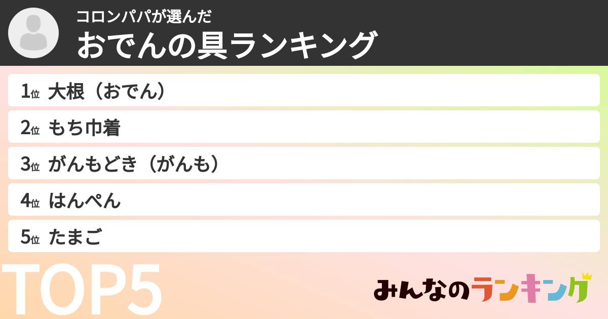 コロンパパさんの「おでんの具ランキング」