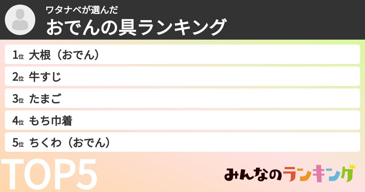 ワタナベさんの「おでんの具ランキング」