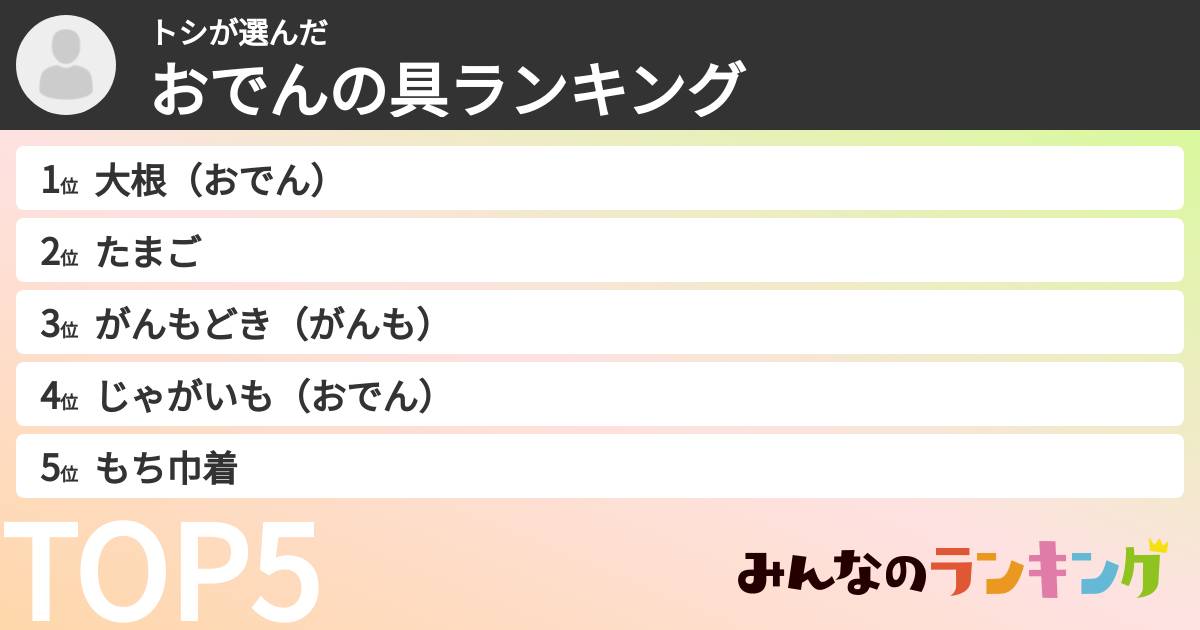 トシさんの「おでんの具ランキング」