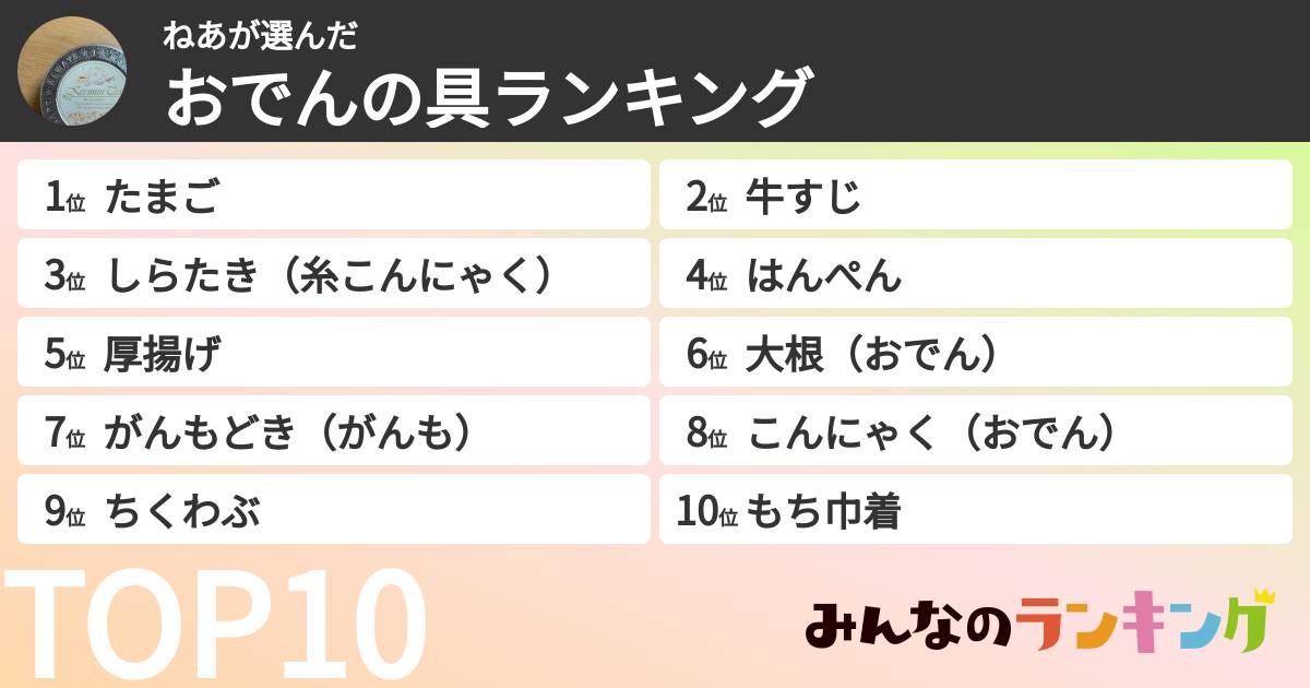 ねあさんの「おでんの具ランキング」