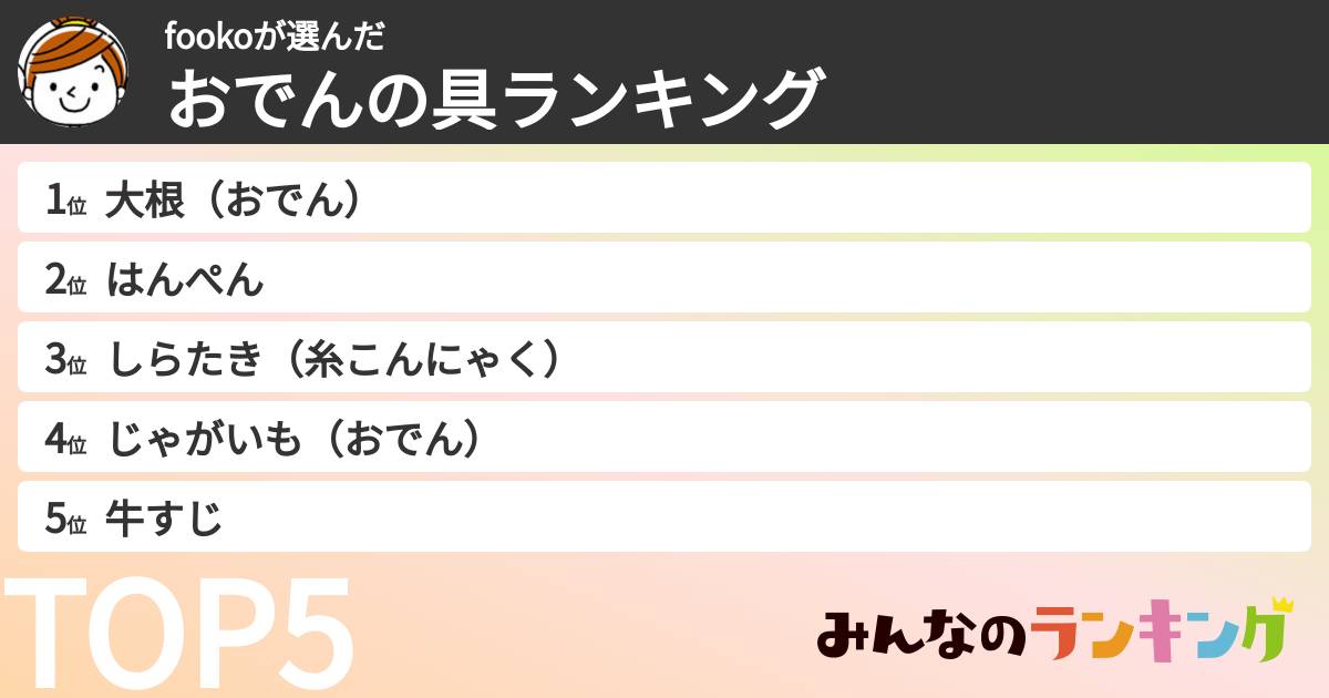 fookoさんの「おでんの具ランキング」