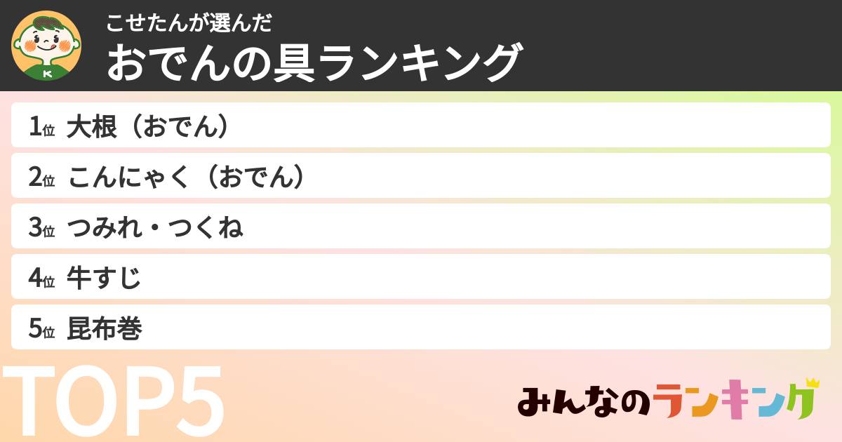 こせたんさんの「おでんの具ランキング」