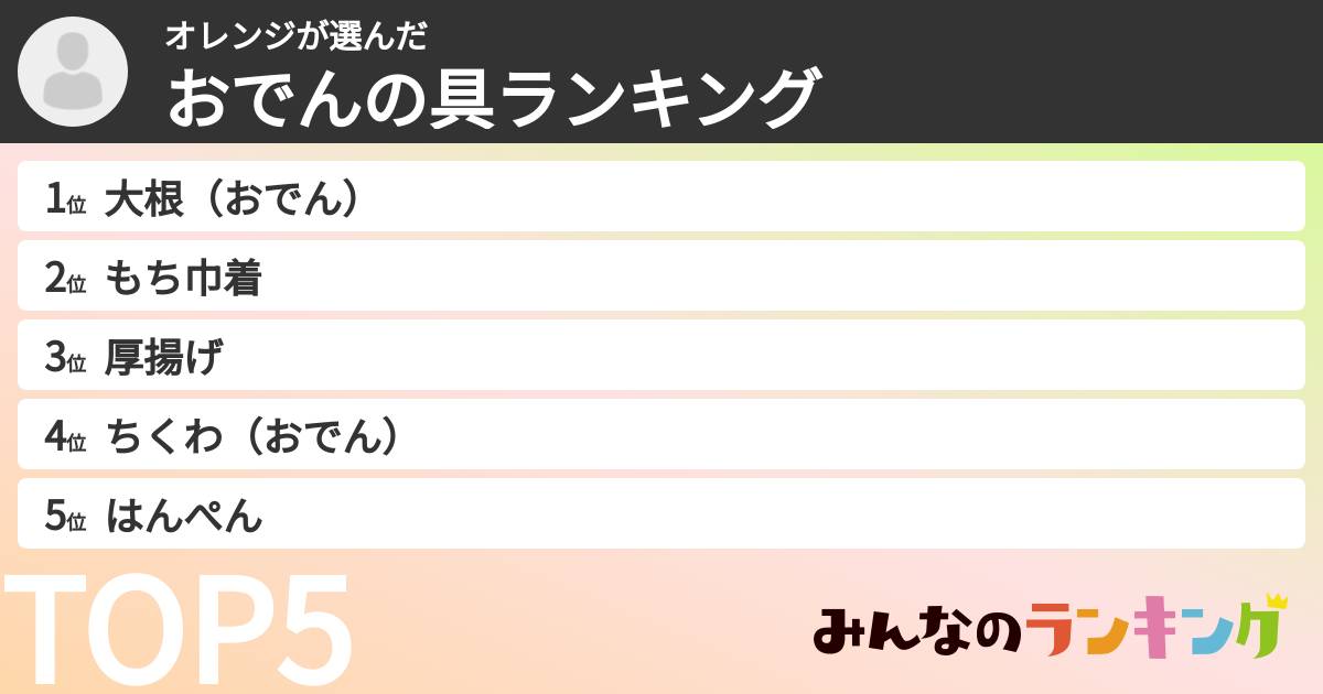 オレンジさんの「おでんの具ランキング」