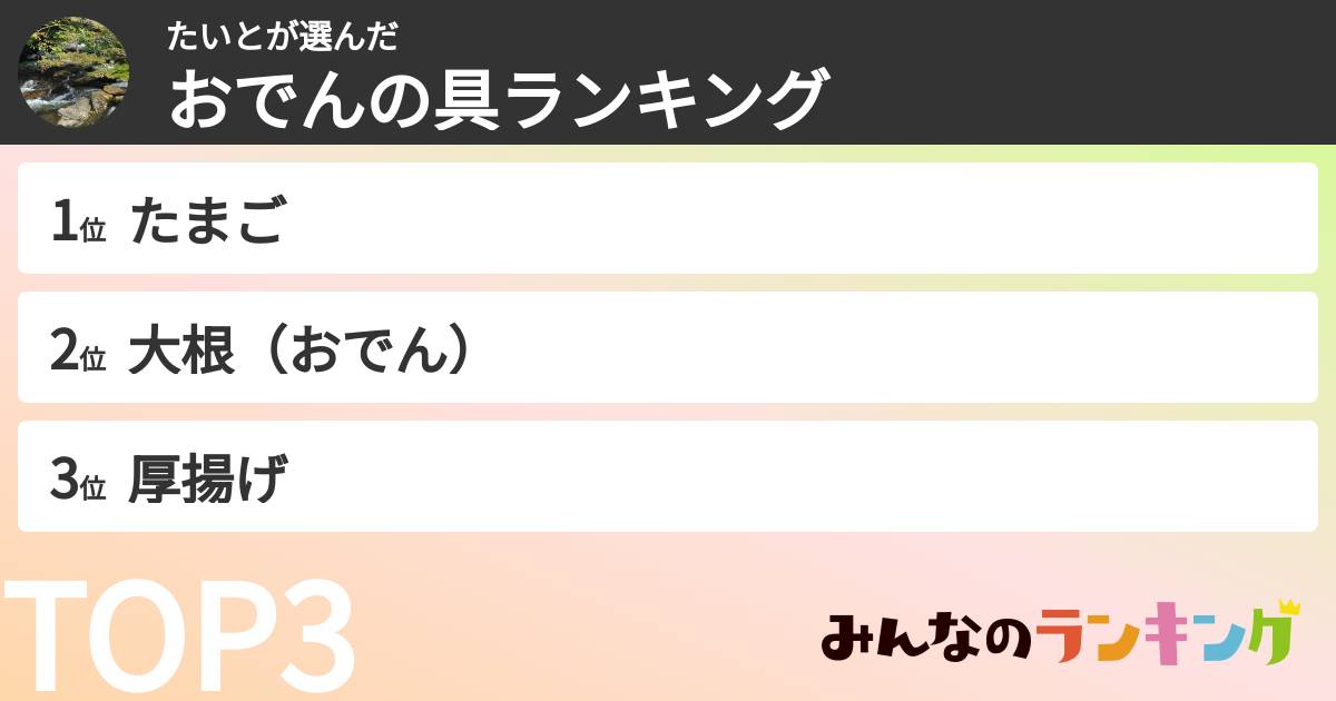 たいとさんの「おでんの具ランキング」