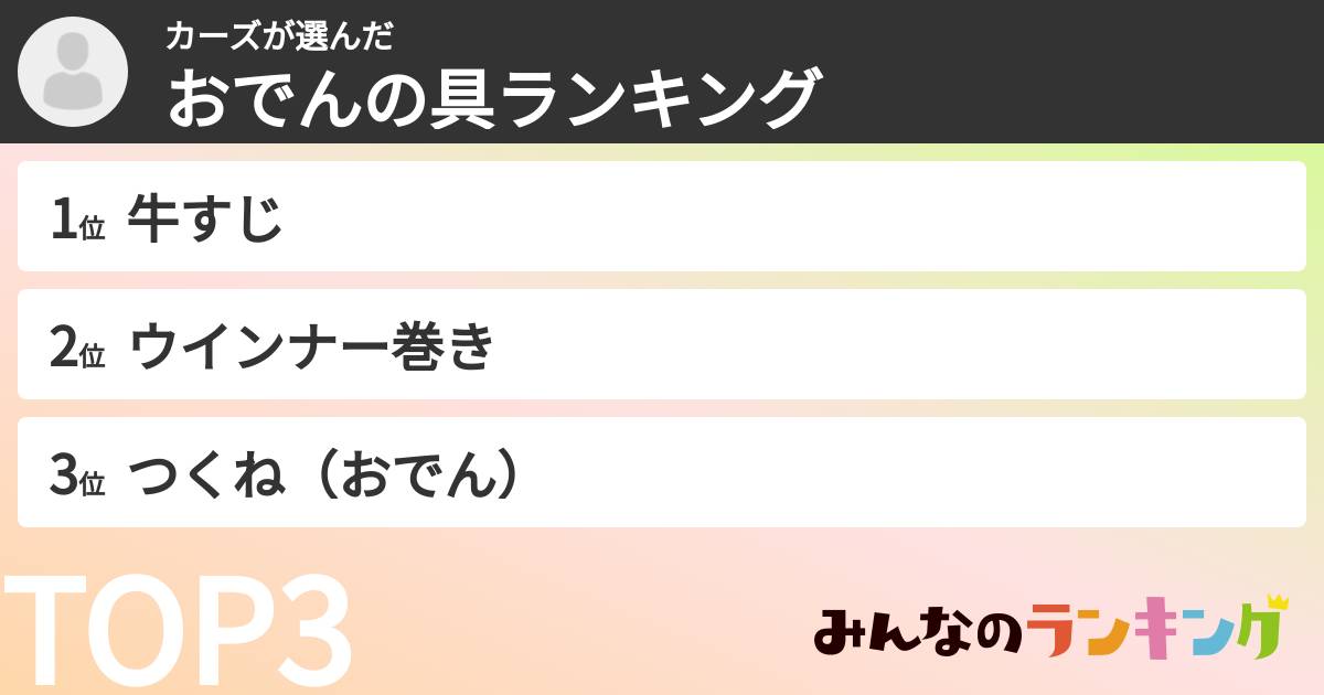 カーズさんの「おでんの具ランキング」