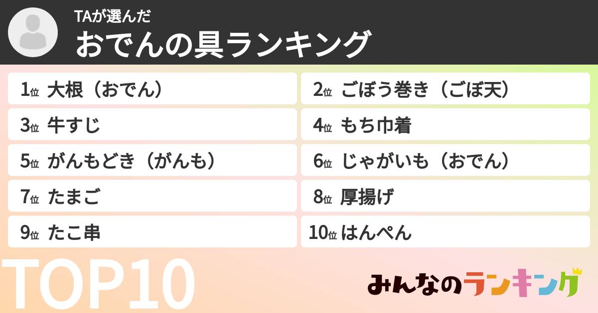 TAさんの「おでんの具ランキング」