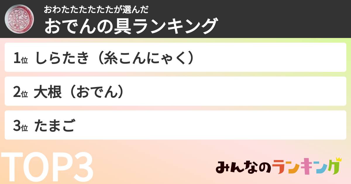 おわたたたたたたさんの「おでんの具ランキング」