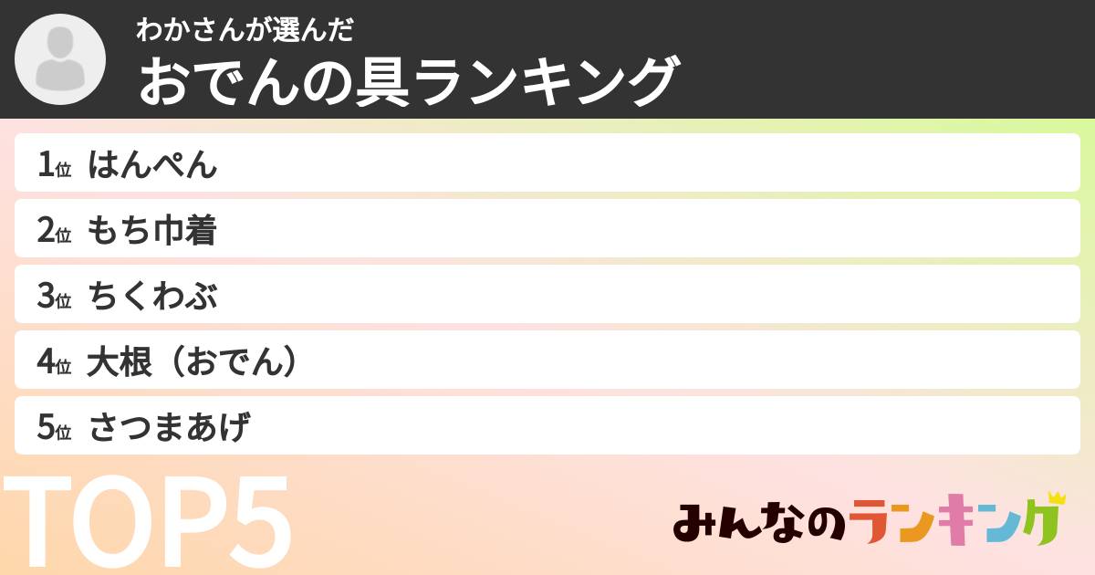 わかさんさんの「おでんの具ランキング」