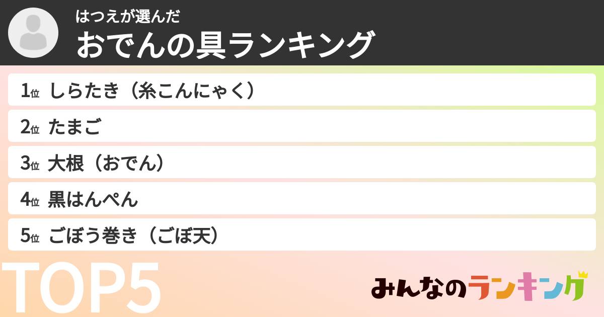はつえさんの「おでんの具ランキング」