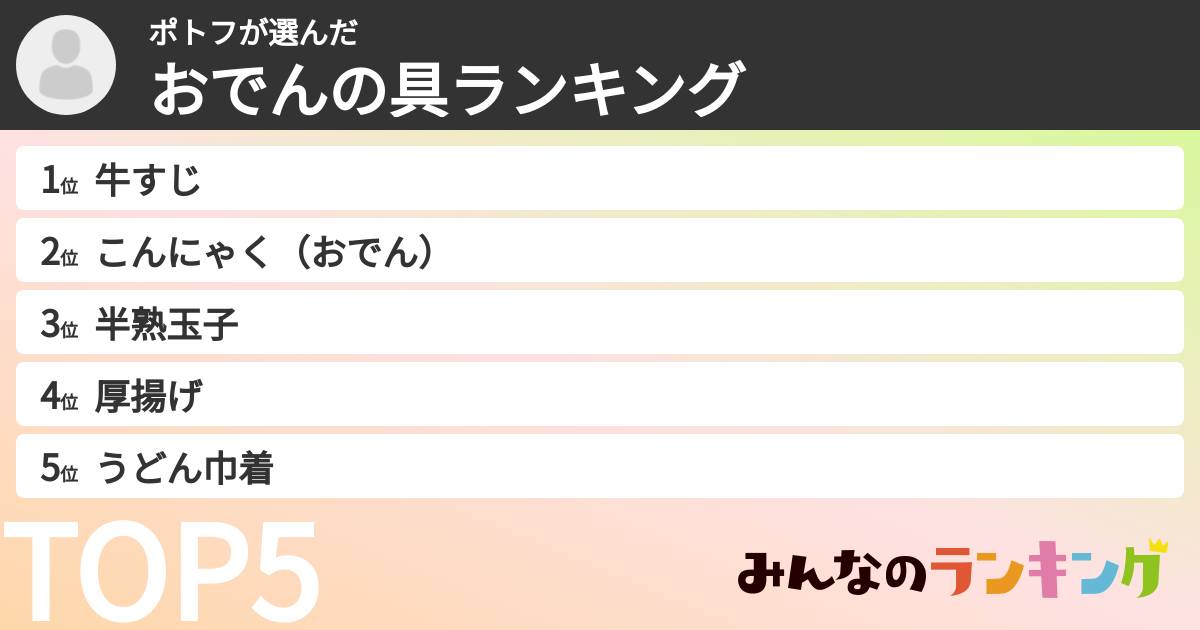 ポトフさんの「おでんの具ランキング」