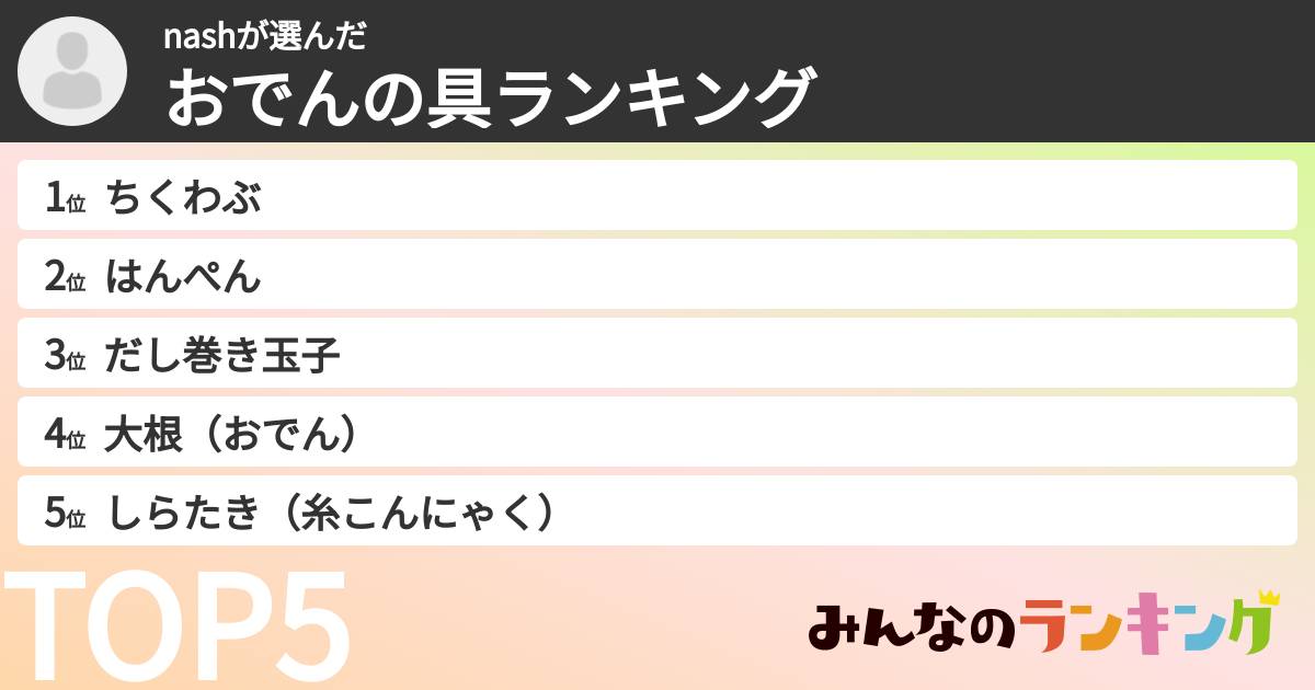 nashさんの「おでんの具ランキング」