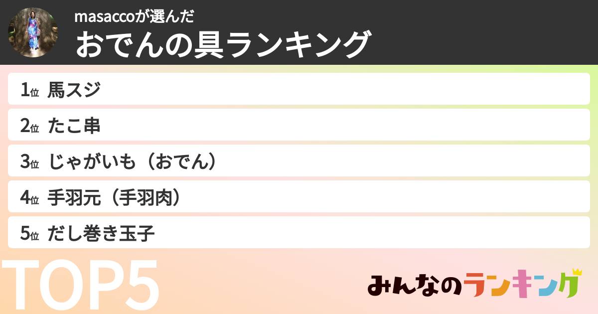masaccoさんの「おでんの具ランキング」