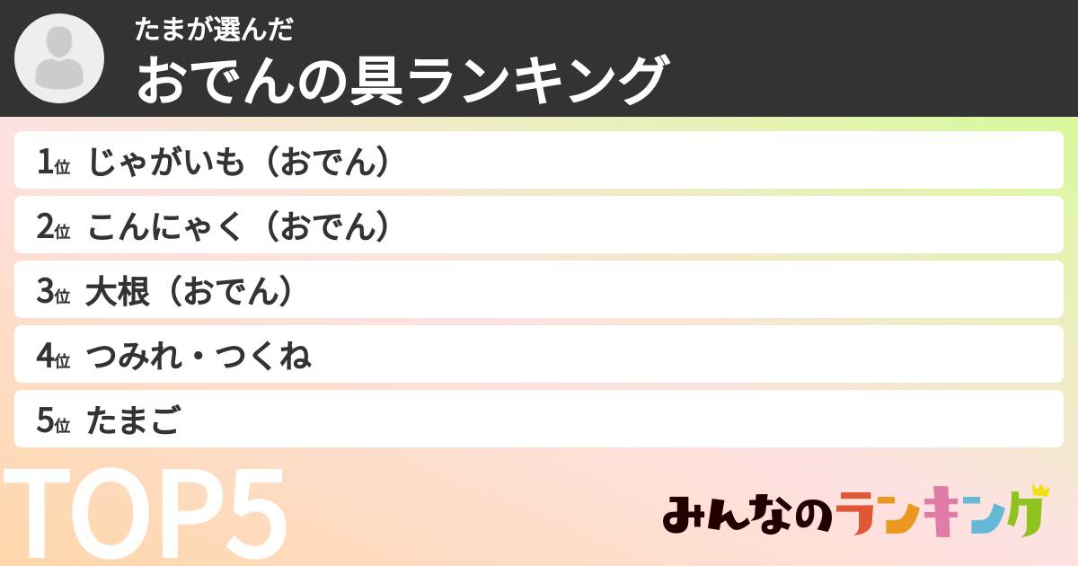 たまさんの「おでんの具ランキング」