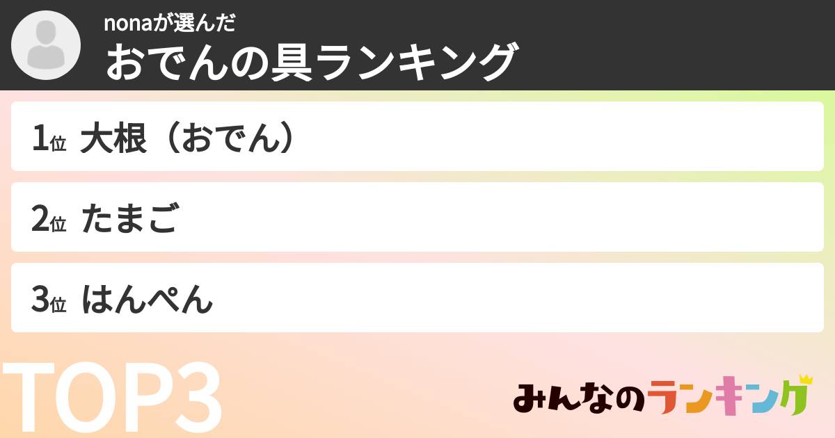 nonaさんの「おでんの具ランキング」