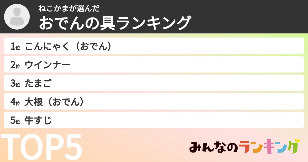 ねこかまさんの「おでんの具ランキング」