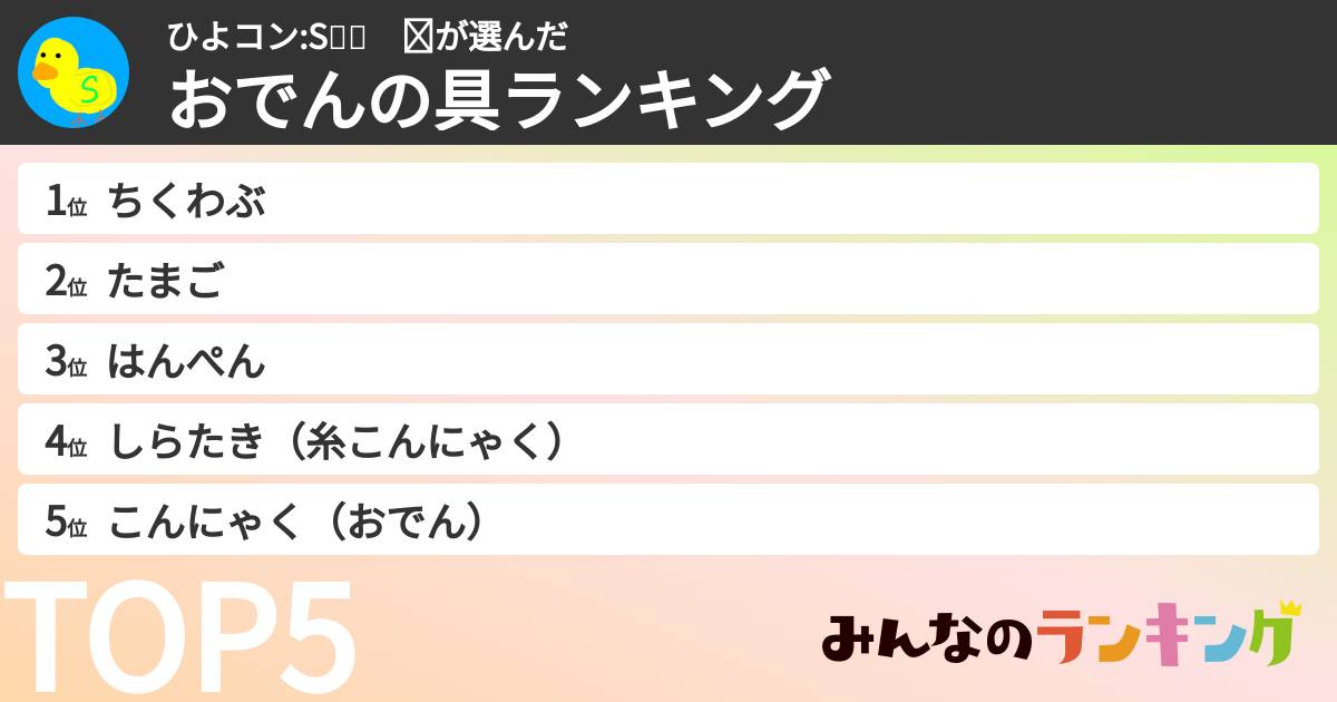 ひよコン:S🐥🎮　☑さんの「おでんの具ランキング」