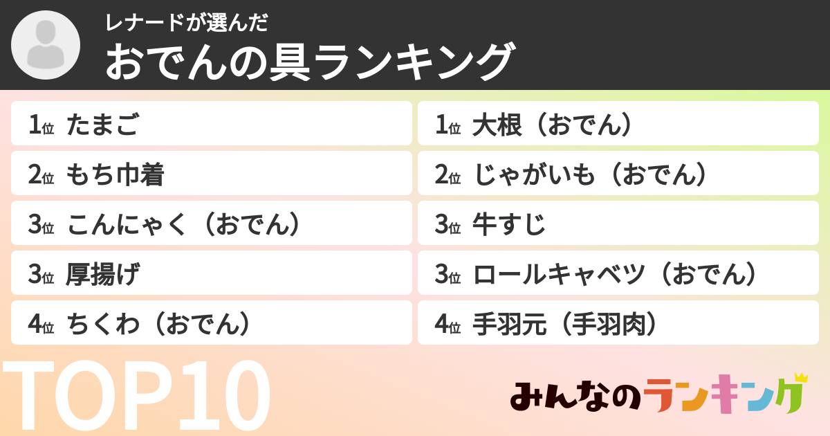 レナードさんの「おでんの具ランキング」