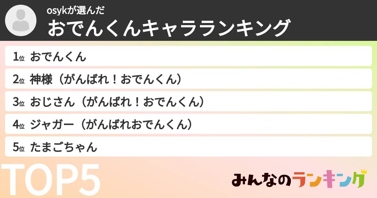 osykさんの「おでんくんキャラランキング」
