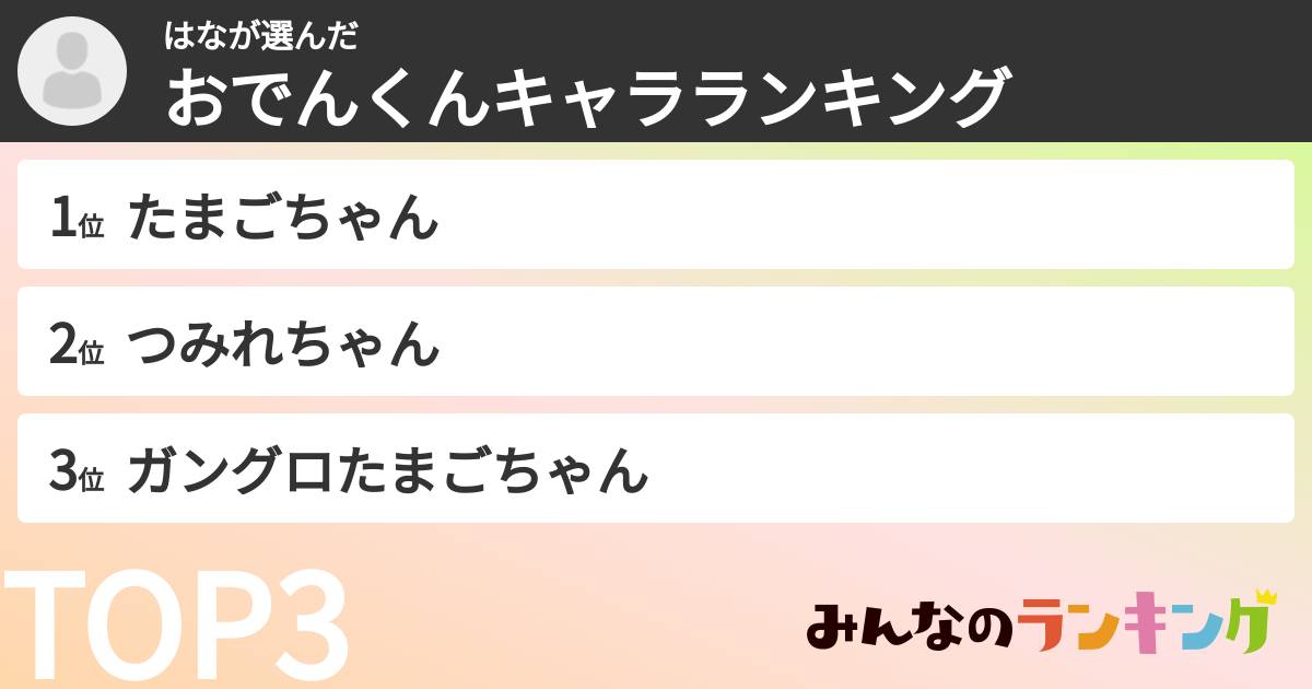 はなさんの「おでんくんキャラランキング」