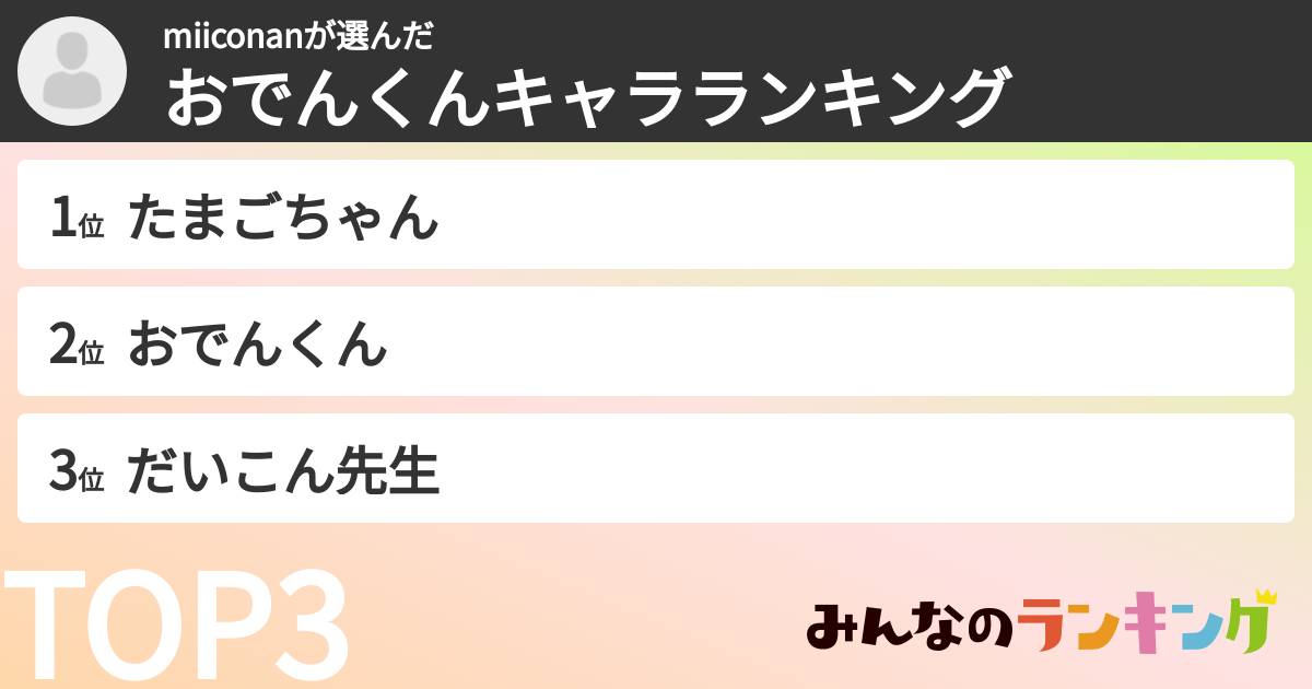 miiconanさんの「おでんくんキャラランキング」