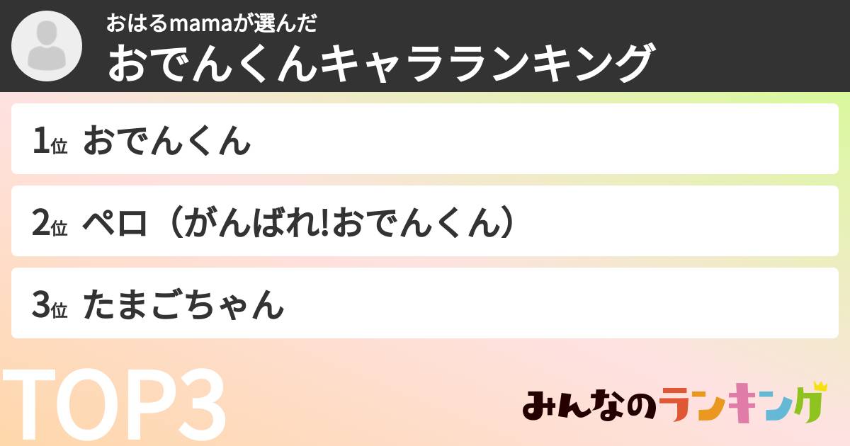 おはるmamaさんの「おでんくんキャラランキング」