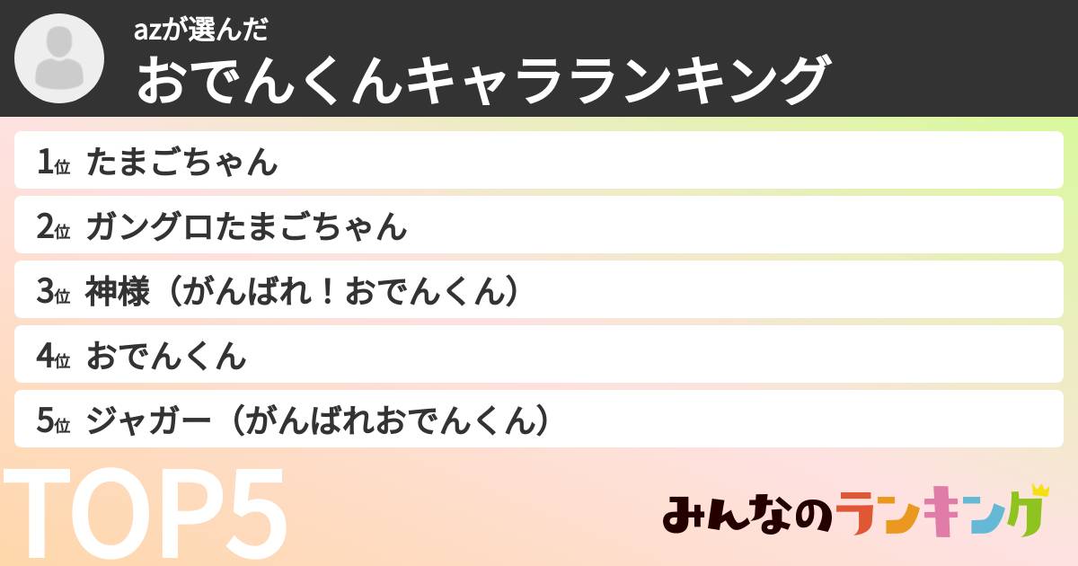 azさんの「おでんくんキャラランキング」