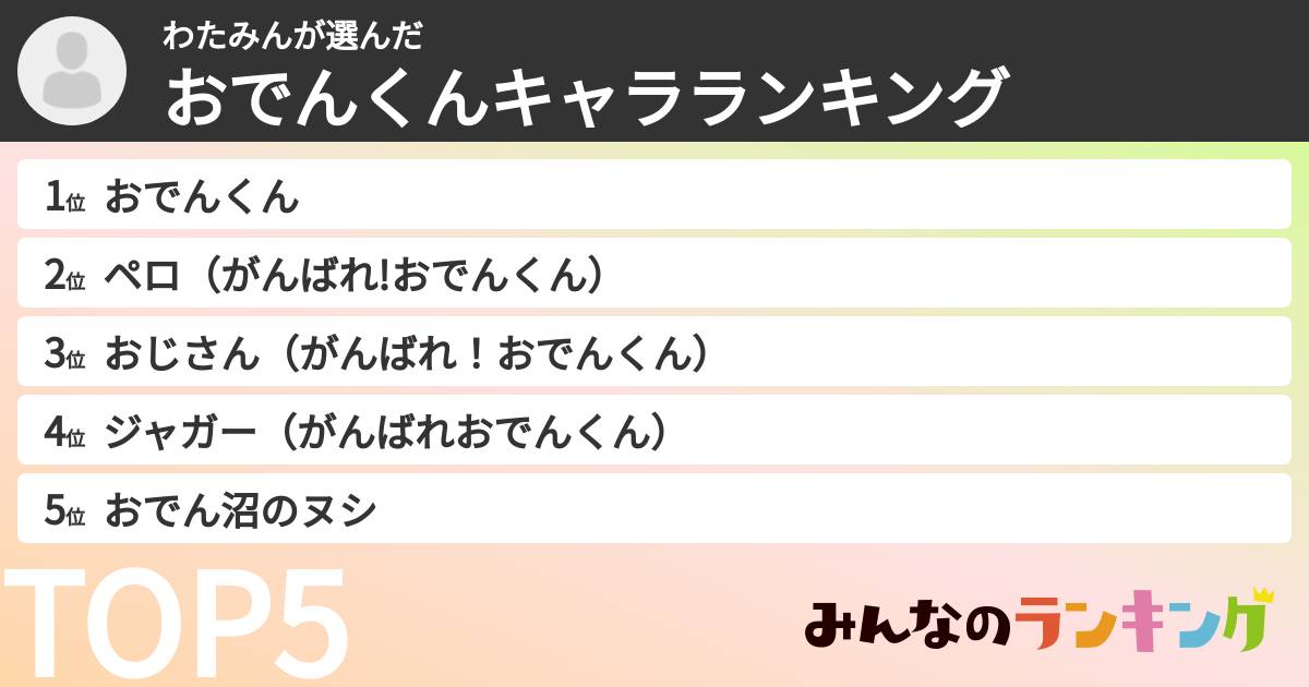 わたみんさんの「おでんくんキャラランキング」