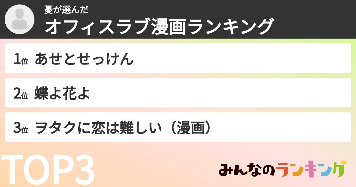 憂さんの「オフィスラブ漫画ランキング」