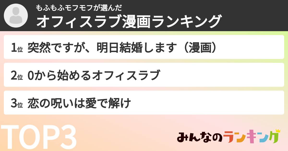 もふもふモフモフさんの「オフィスラブ漫画ランキング」