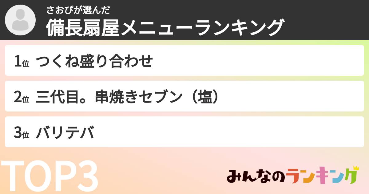 さおぴさんの「備長扇屋メニューランキング」