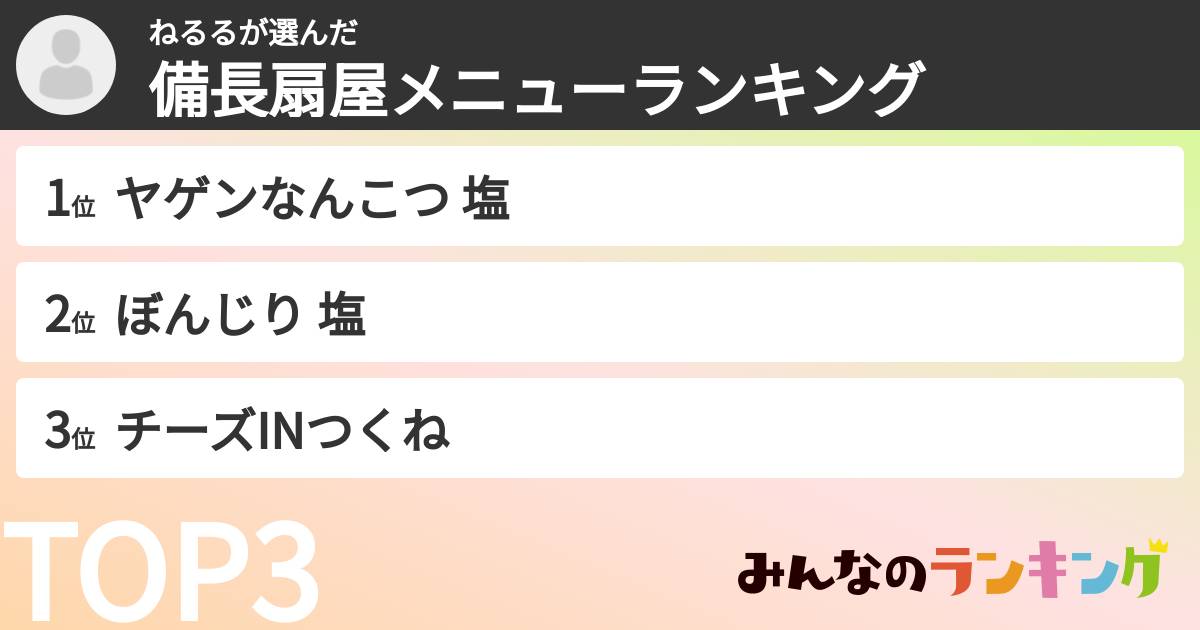 ねるるさんの「備長扇屋メニューランキング」