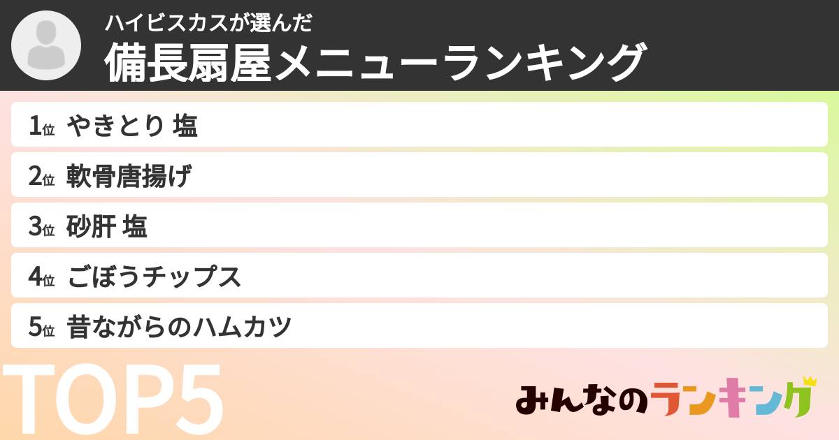 ハイビスカスさんの「備長扇屋メニューランキング」