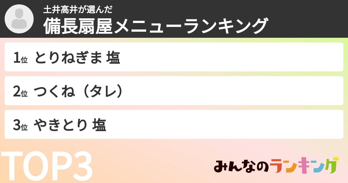 土井高井さんの「備長扇屋メニューランキング」