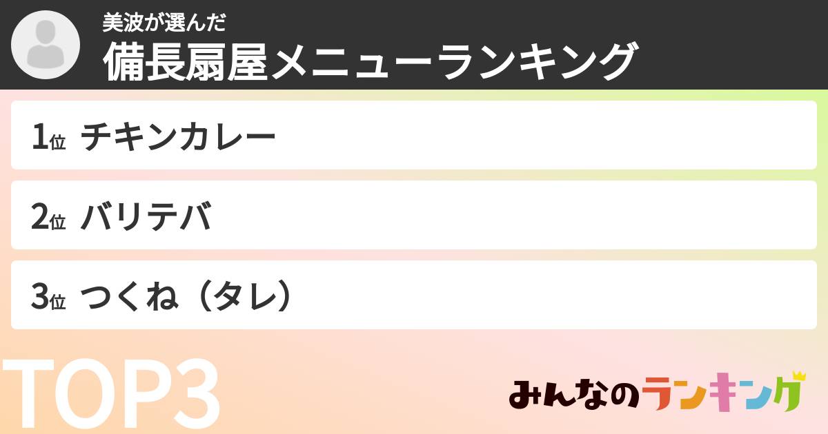 美波さんの「備長扇屋メニューランキング」