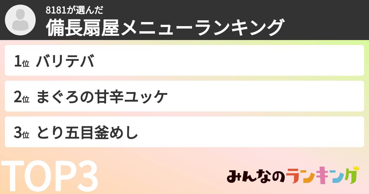 8181さんの「備長扇屋メニューランキング」