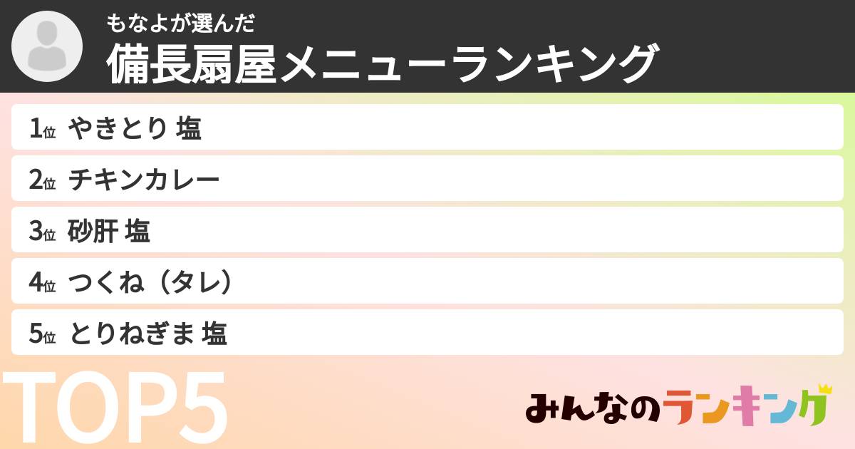 もなよさんの「備長扇屋メニューランキング」