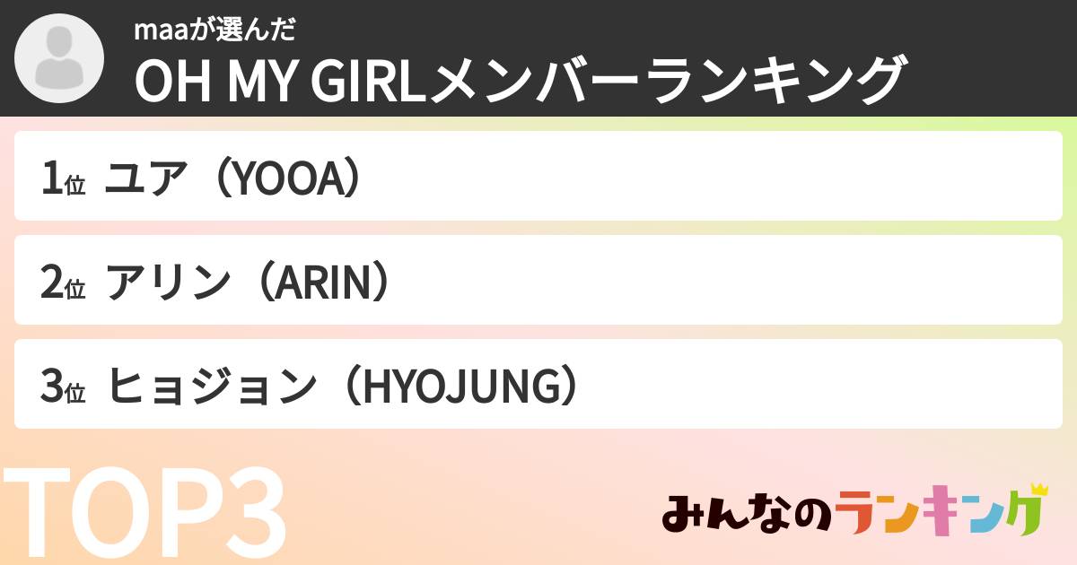 maaさんの「OH MY GIRLメンバーランキング」