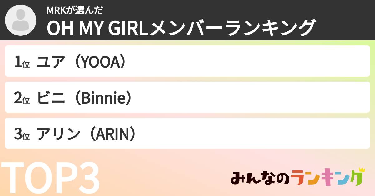 MRKさんの「OH MY GIRLメンバーランキング」