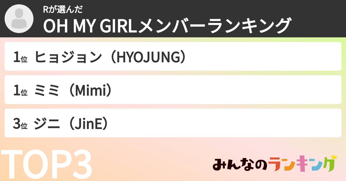 Rさんの「OH MY GIRLメンバーランキング」