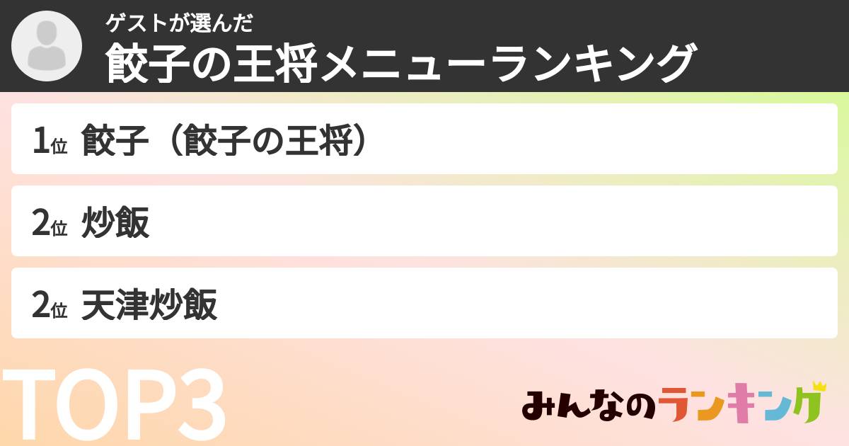 ゲストさんの「餃子の王将メニューランキング」