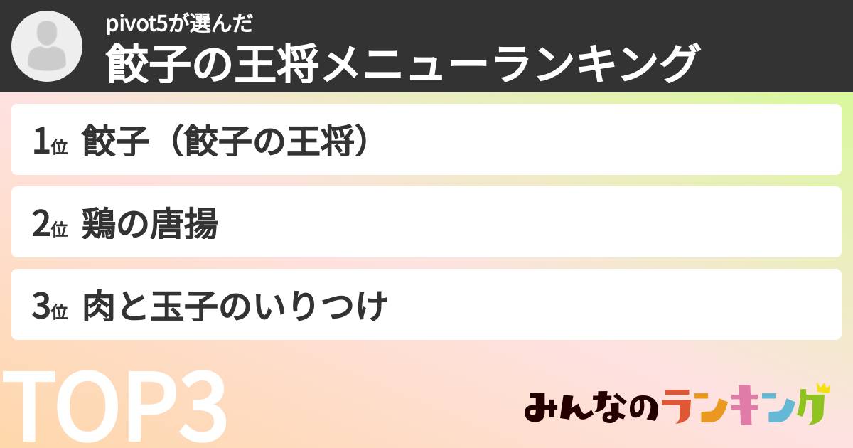 pivot5さんの「餃子の王将メニューランキング」