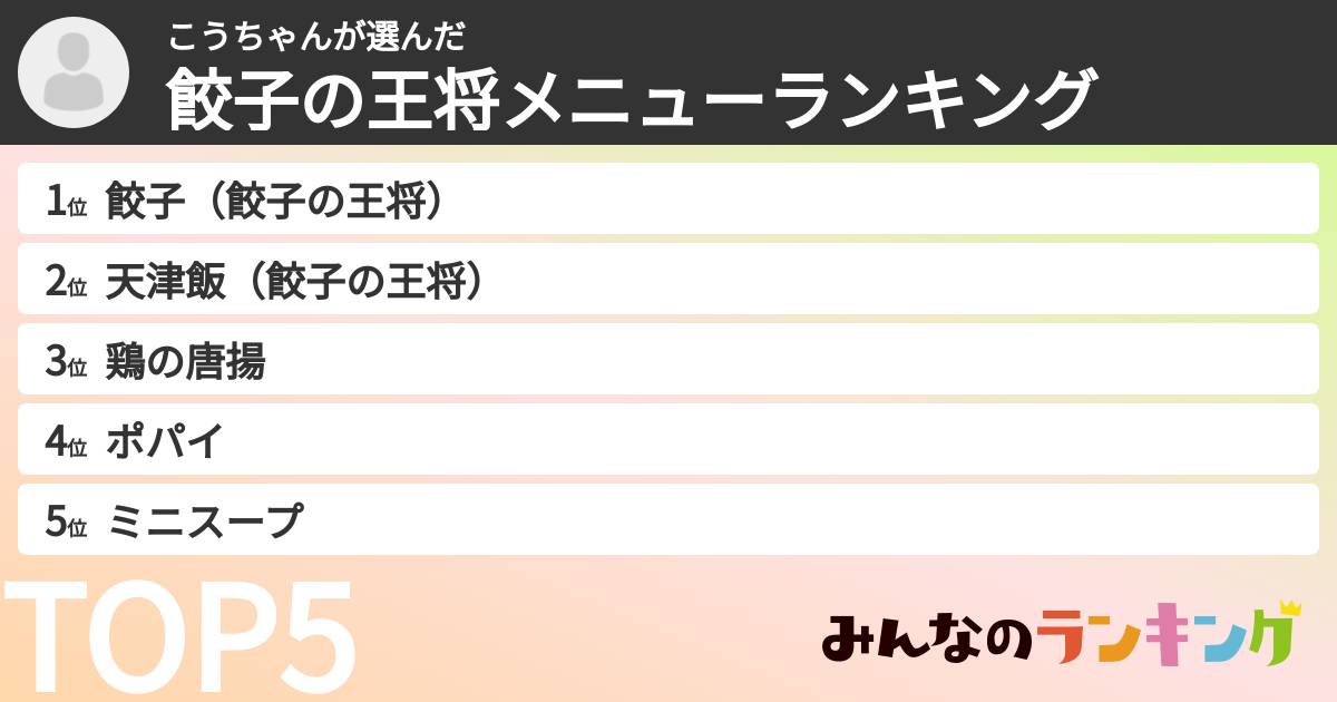 こうちゃんさんの「餃子の王将メニューランキング」